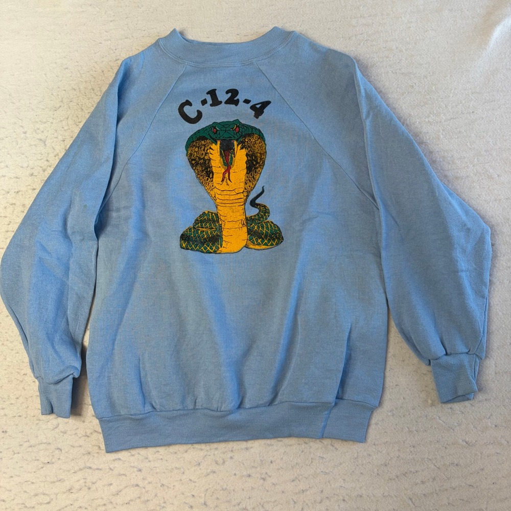 VTG Sportswear Sweatshirt Mens Medium Blue 12th Battalion Vanguard Cobra Graphic